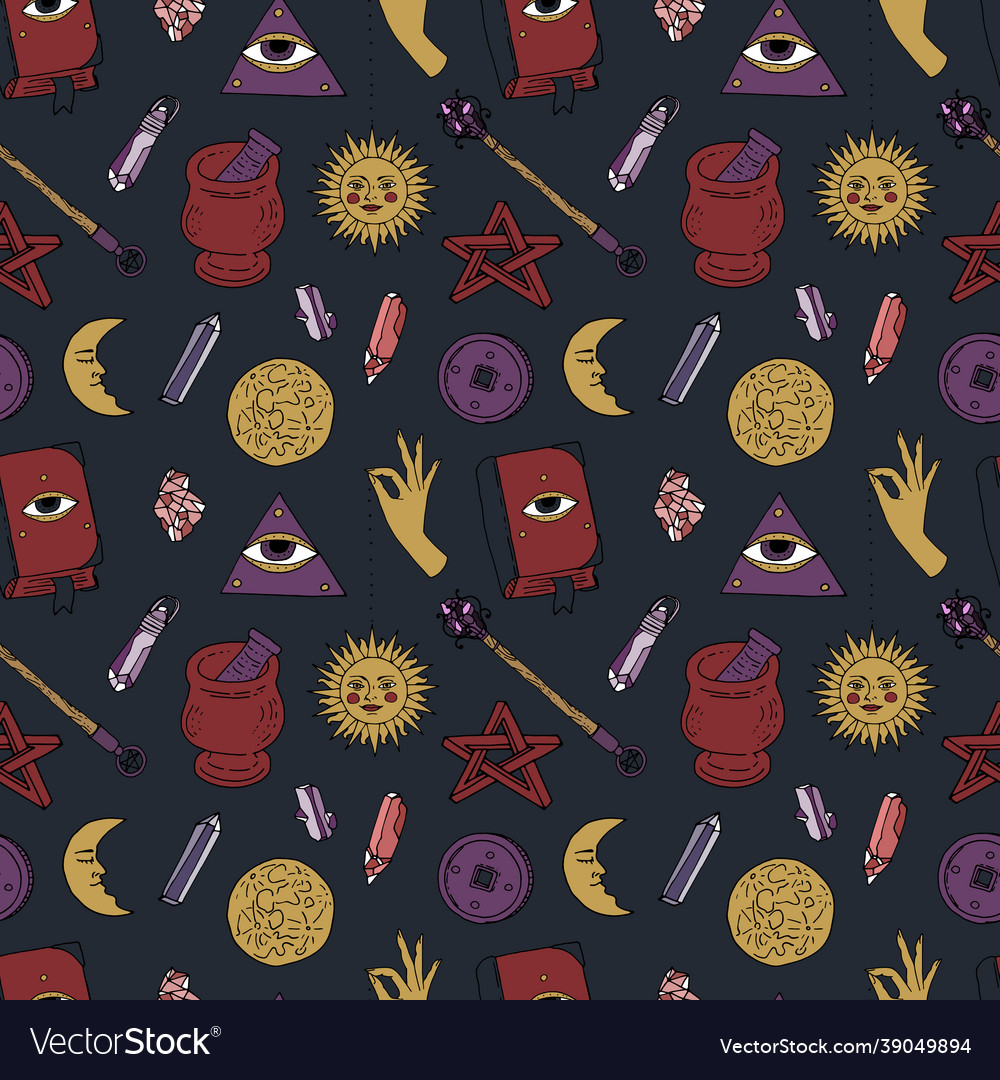 Seamless pattern with hand drawn doodle line art