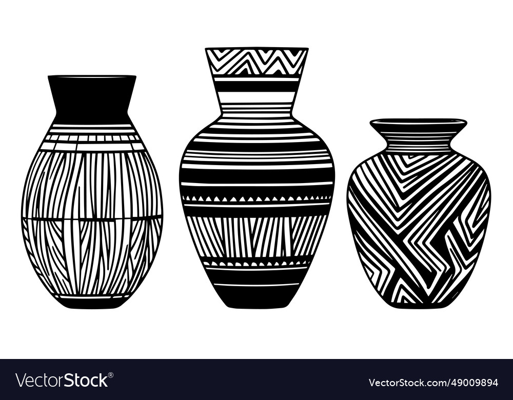 Set of ancient vase hand drawn ink sketch