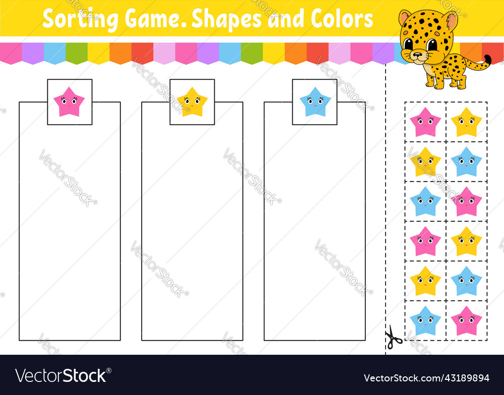Sorting game shapes and colors cut glue
