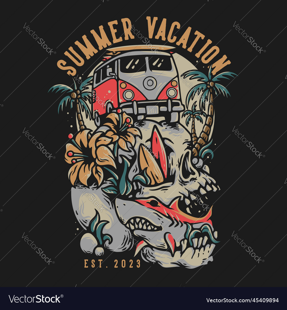 T shirt design summer vacation est 2023 with van Vector Image