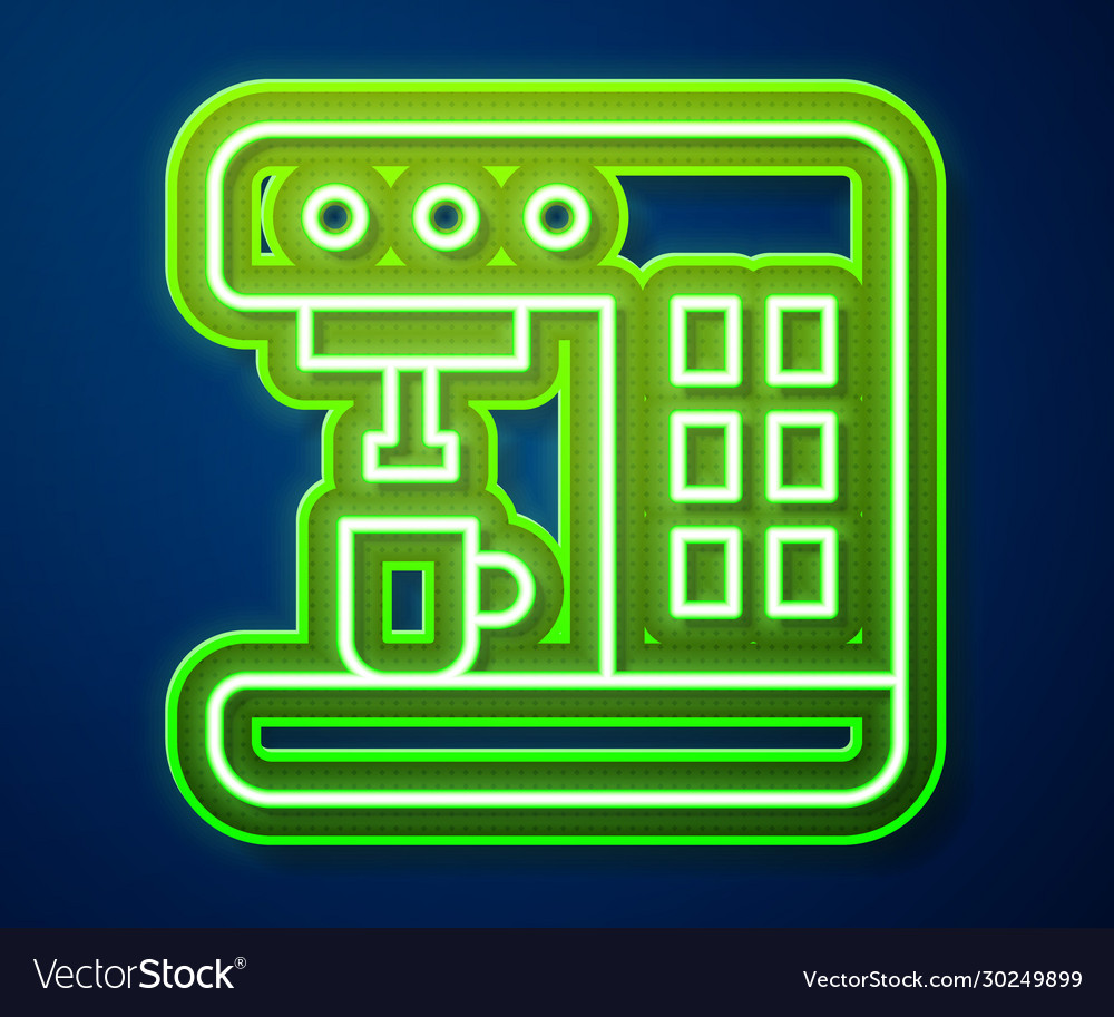 Glowing neon line coffee machine icon isolated