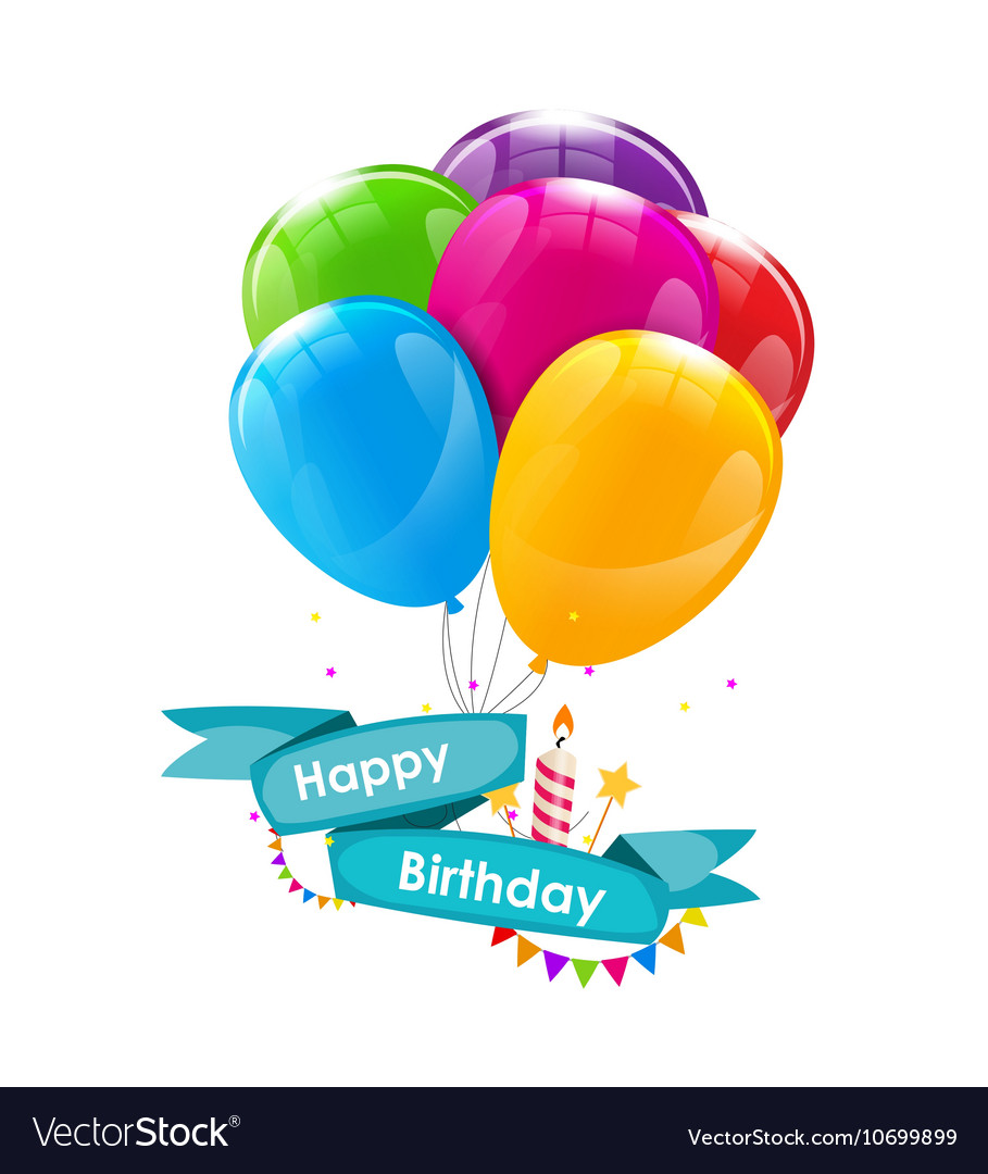 Happy birthday card template with balloons ribbon Vector Image