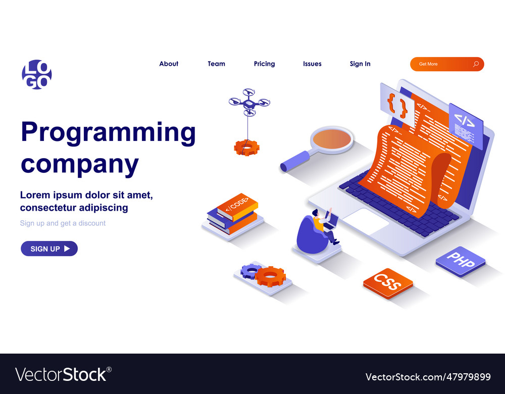 Programming company isometric landing page
