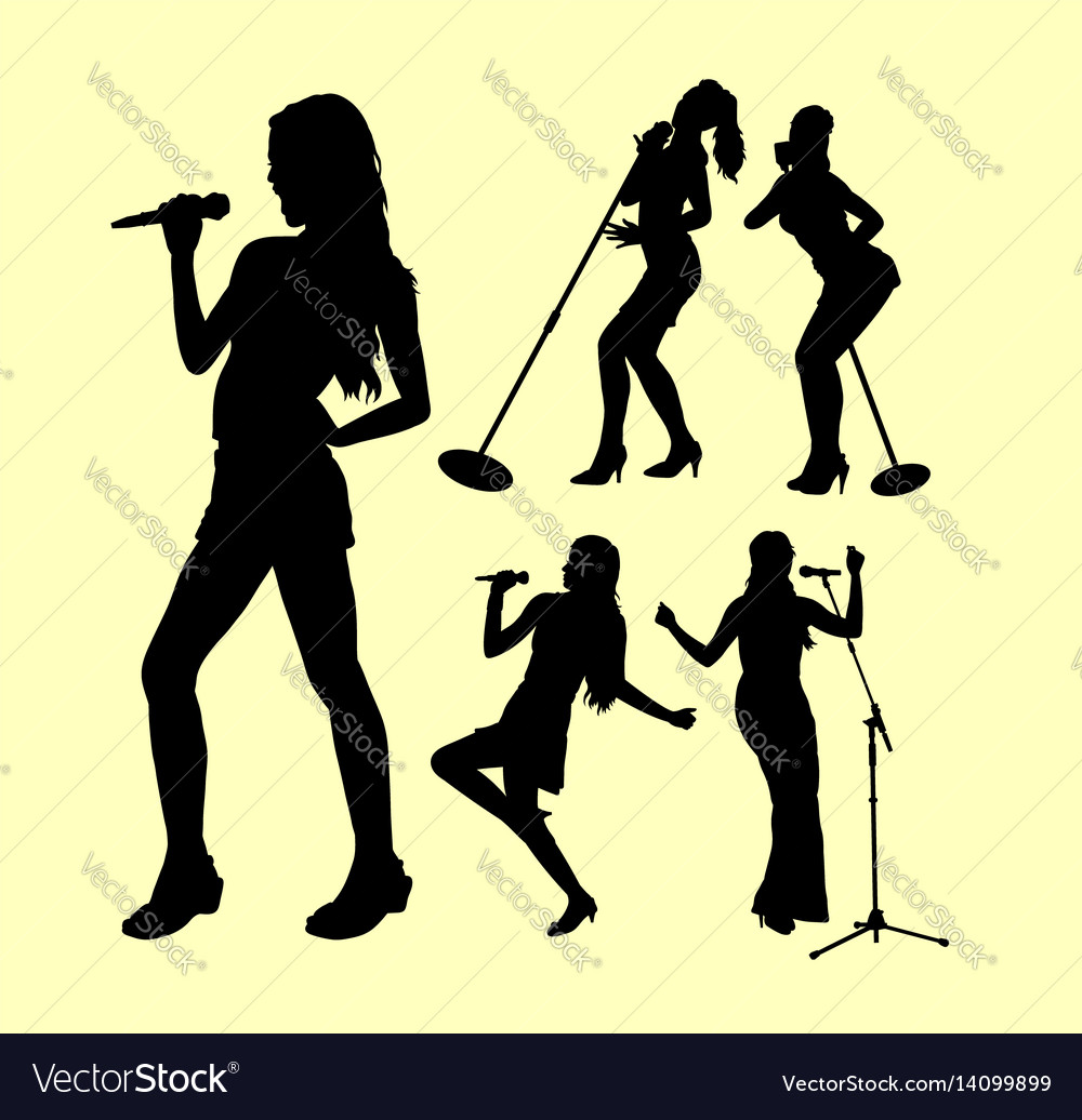 Singing female action silhouette Royalty Free Vector Image