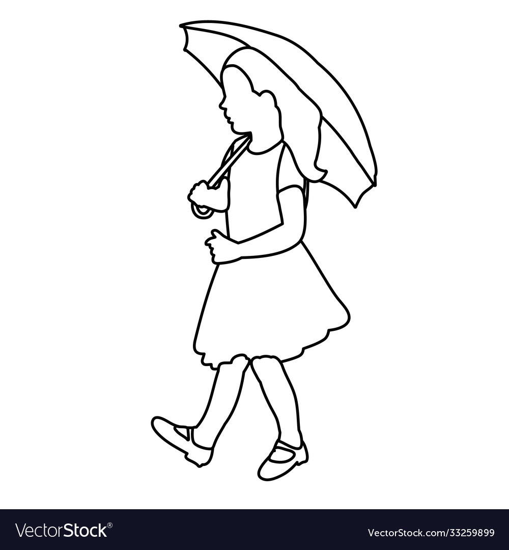 Sketch simple lines a child with an umbrella