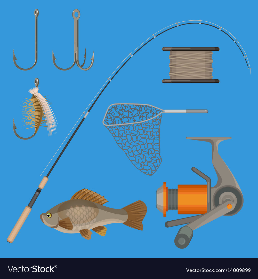 Two hooks bobbin landing net spinning Royalty Free Vector