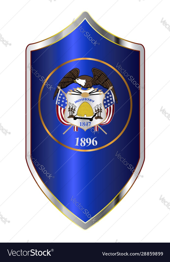 Utah state flag on a crusader style shield