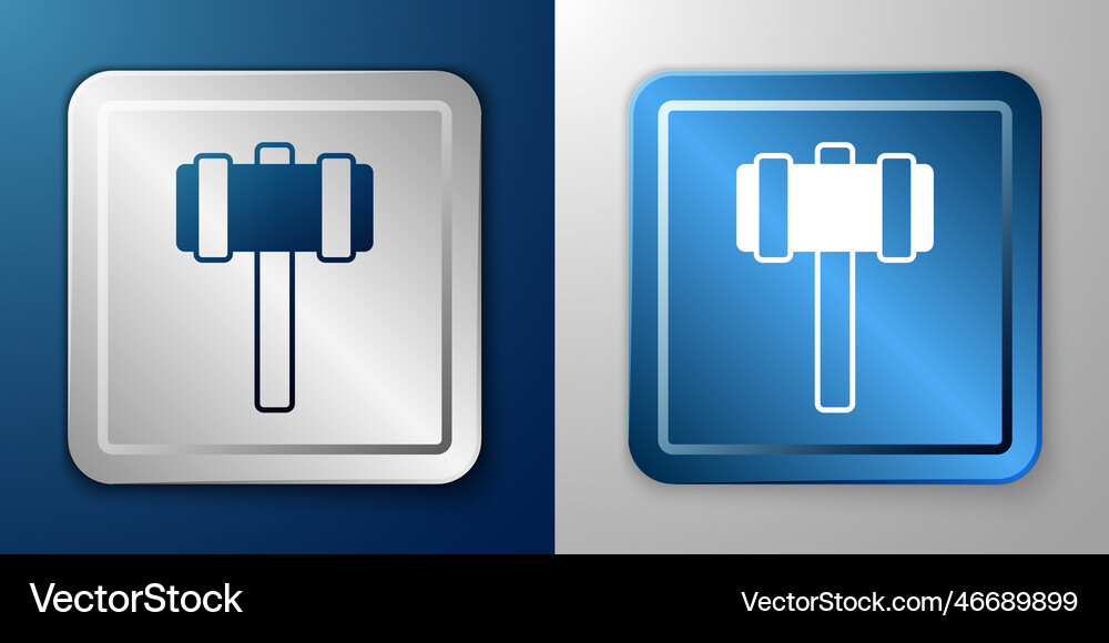 White sledgehammer icon isolated on blue and grey Vector Image