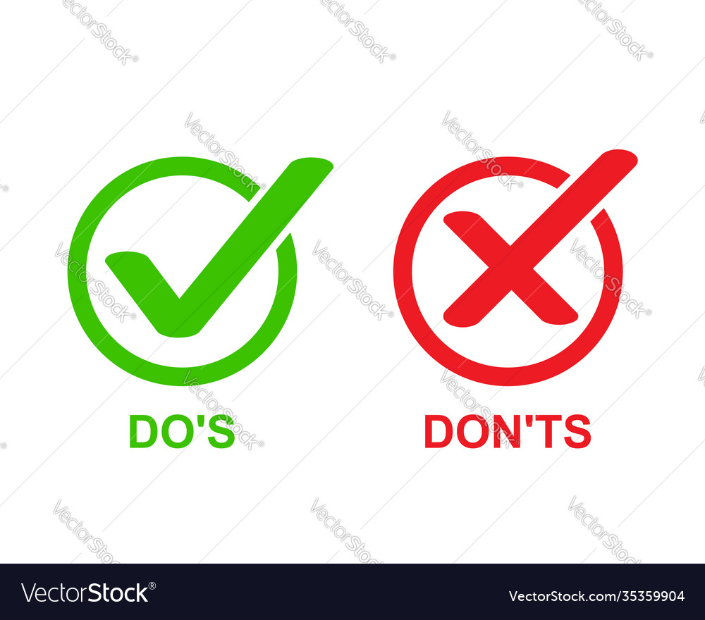 Check marks ui button with dos and donts flat vector image Check marks ui button with dos and donts flat