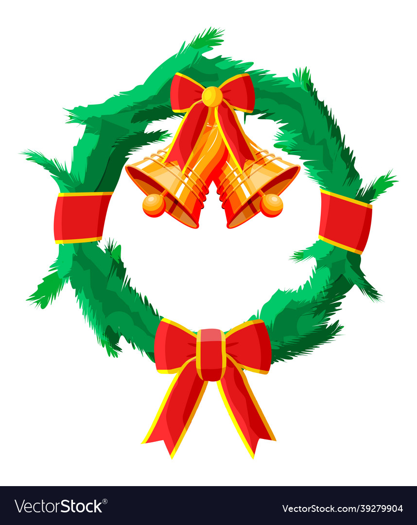 Christmas wreath with red bow and gold bell