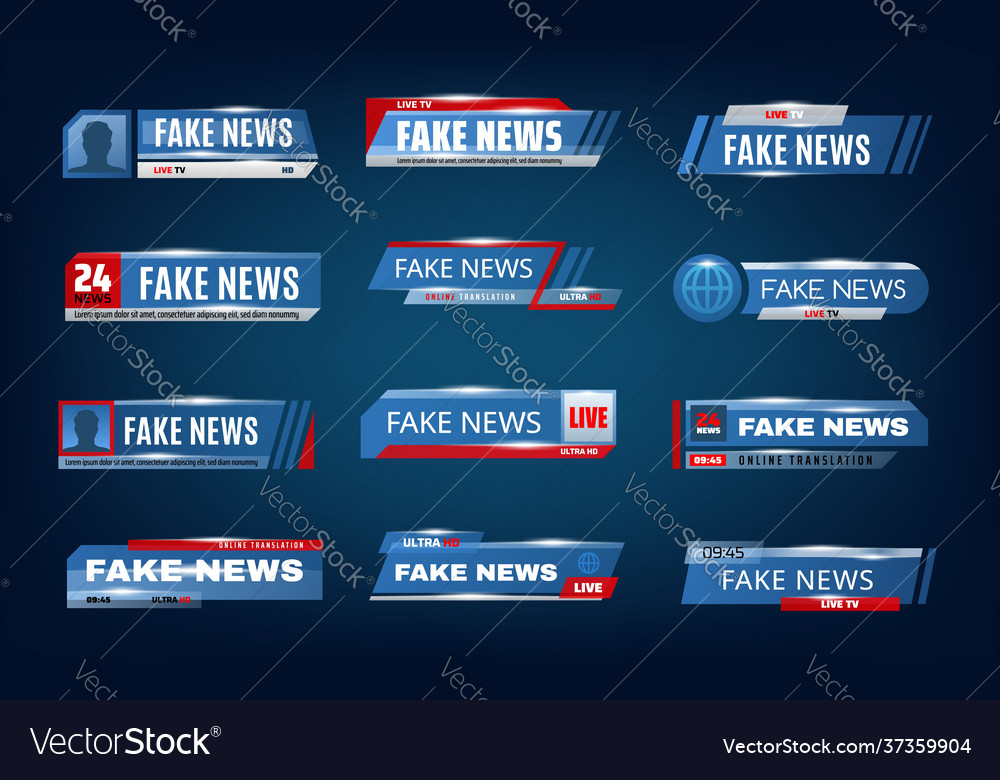 Fake news bars tv screen lower banners Royalty Free Vector