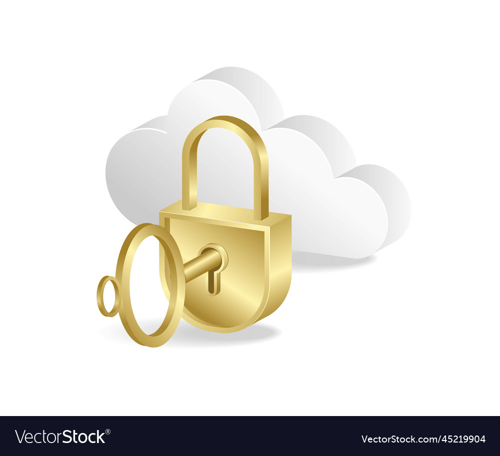 Flat isometric 3d of cloud server security lock vector image Flat isometric 3d of cloud server security lock