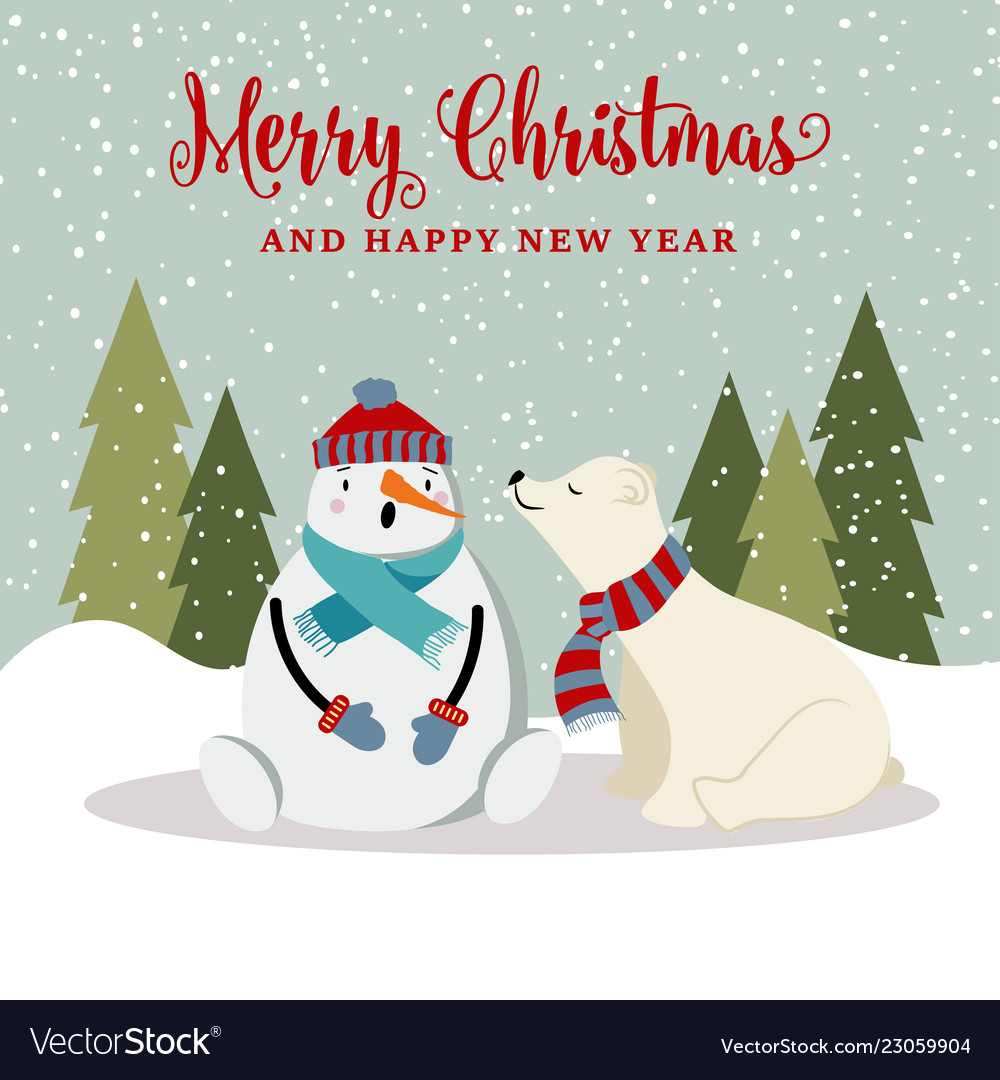 Gorgeous christmas card with snowman and polar