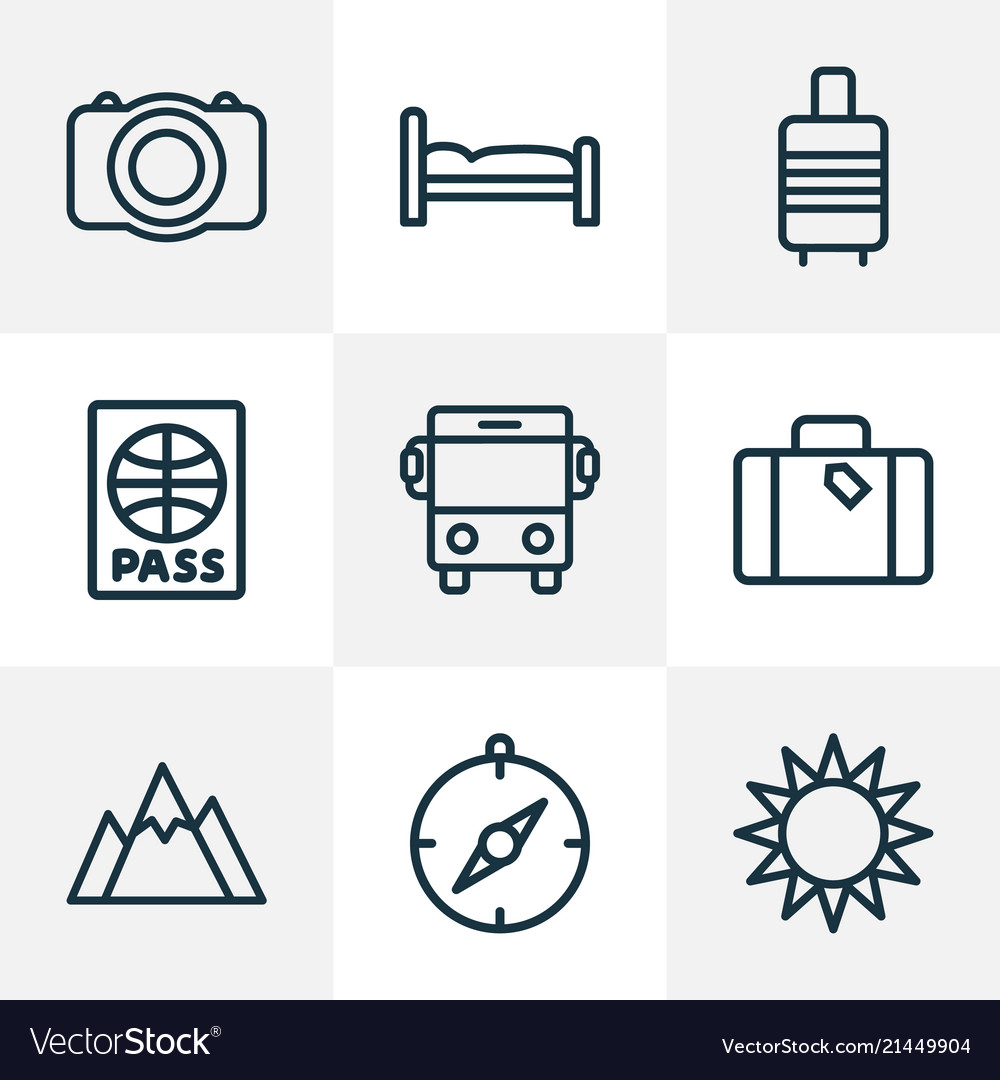 Journey icons line style set with bus compass