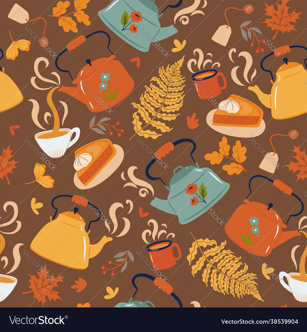 Seamless pattern with teapots and cups