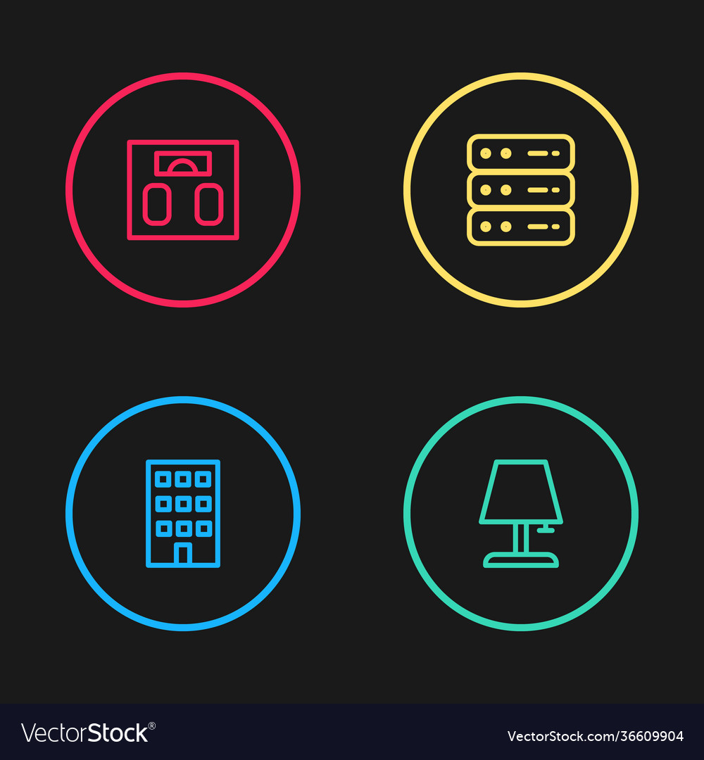 Set line house table lamp server data web vector image Set line house table lamp server data web