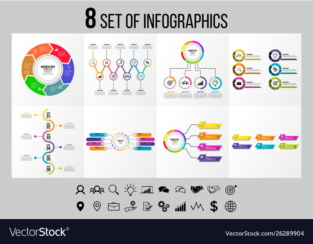 Set of infographics elements design template vector image Set of infographics elements design template