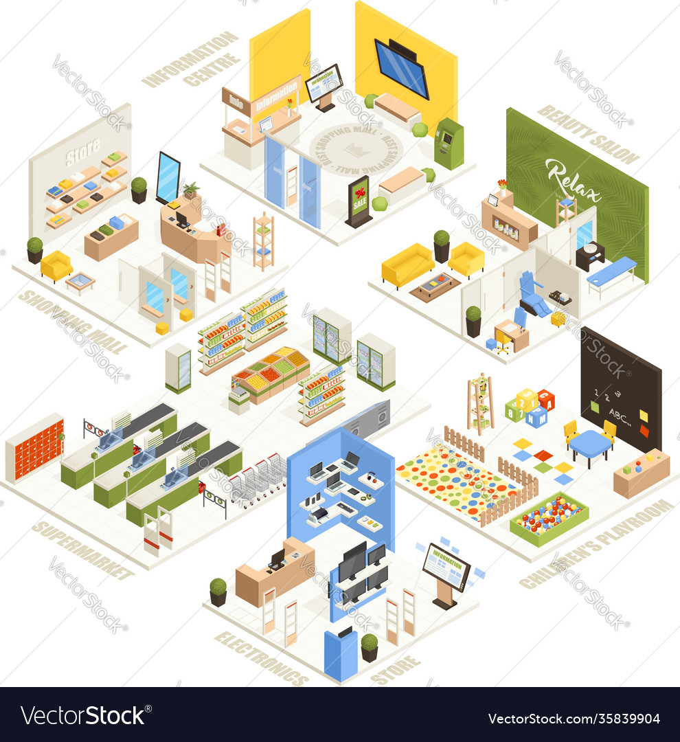 Shopping mall isometric composition poster