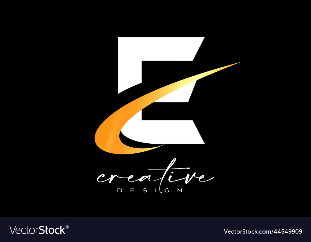 E letter logo design with creative golden swoosh Vector Image