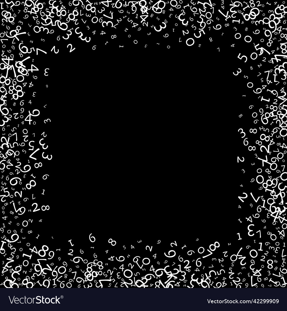 Falling numbers big data concept binary white vector image Falling numbers big data concept binary white