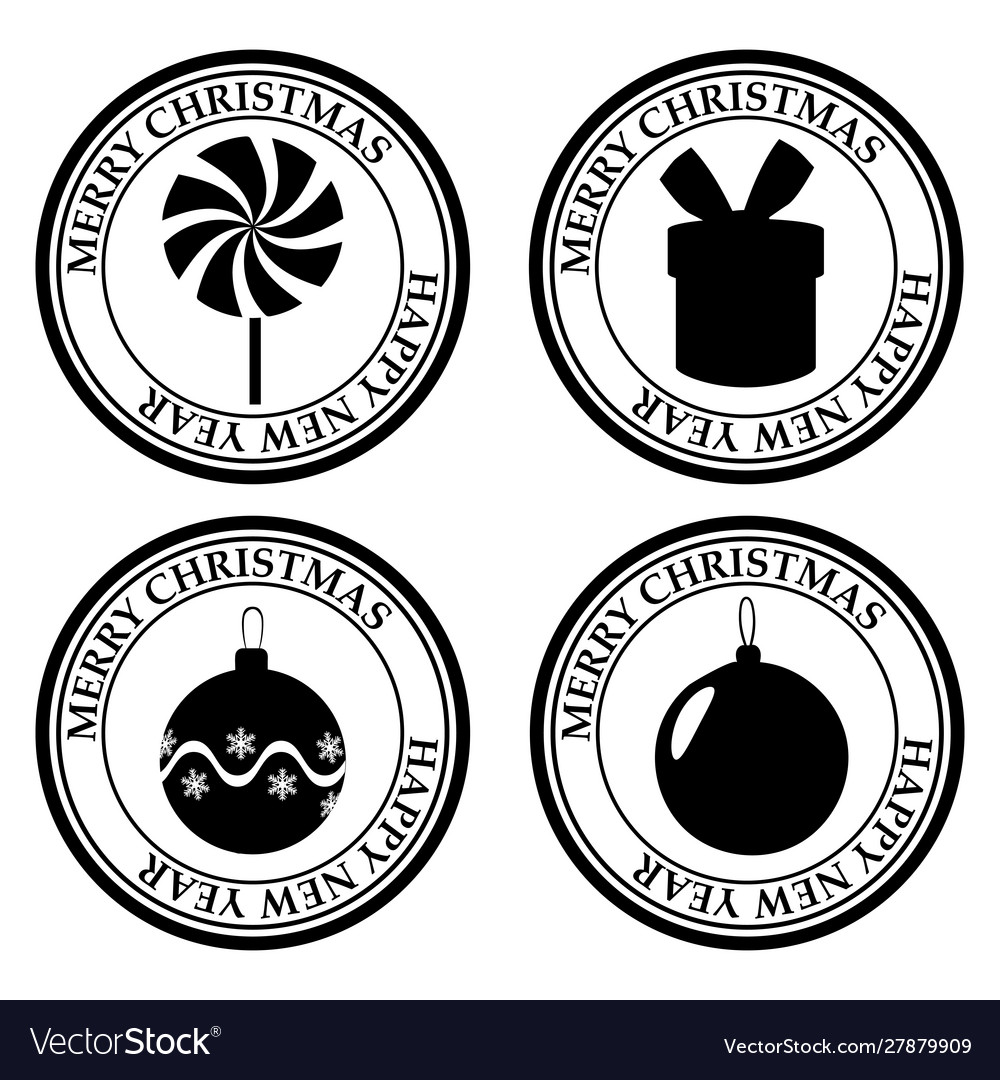 Merry christmasand happy new year set stamp icon Vector Image