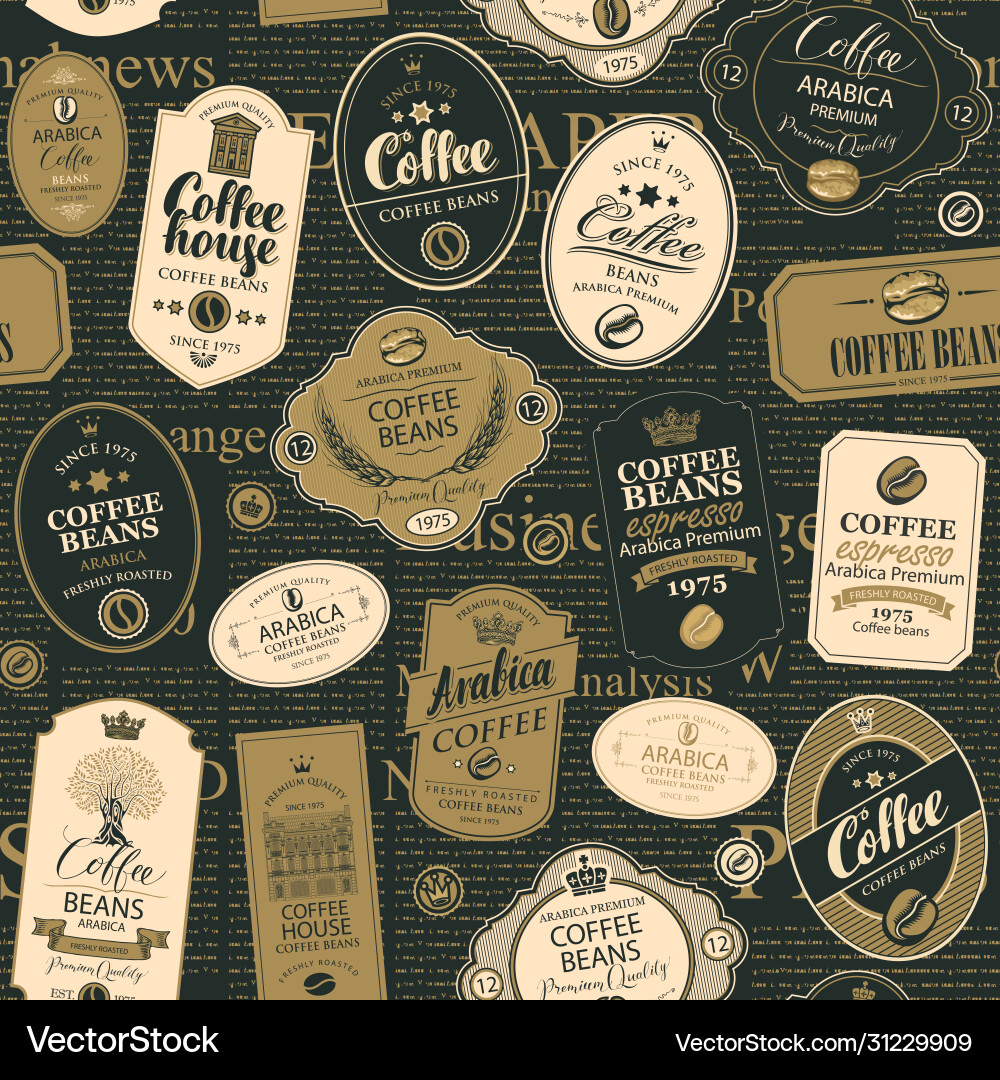 Seamless pattern with various coffee labels Vector Image