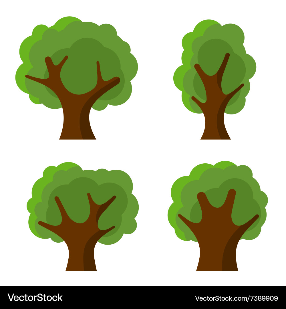 Set abstract flat style trees Royalty Free Vector Image