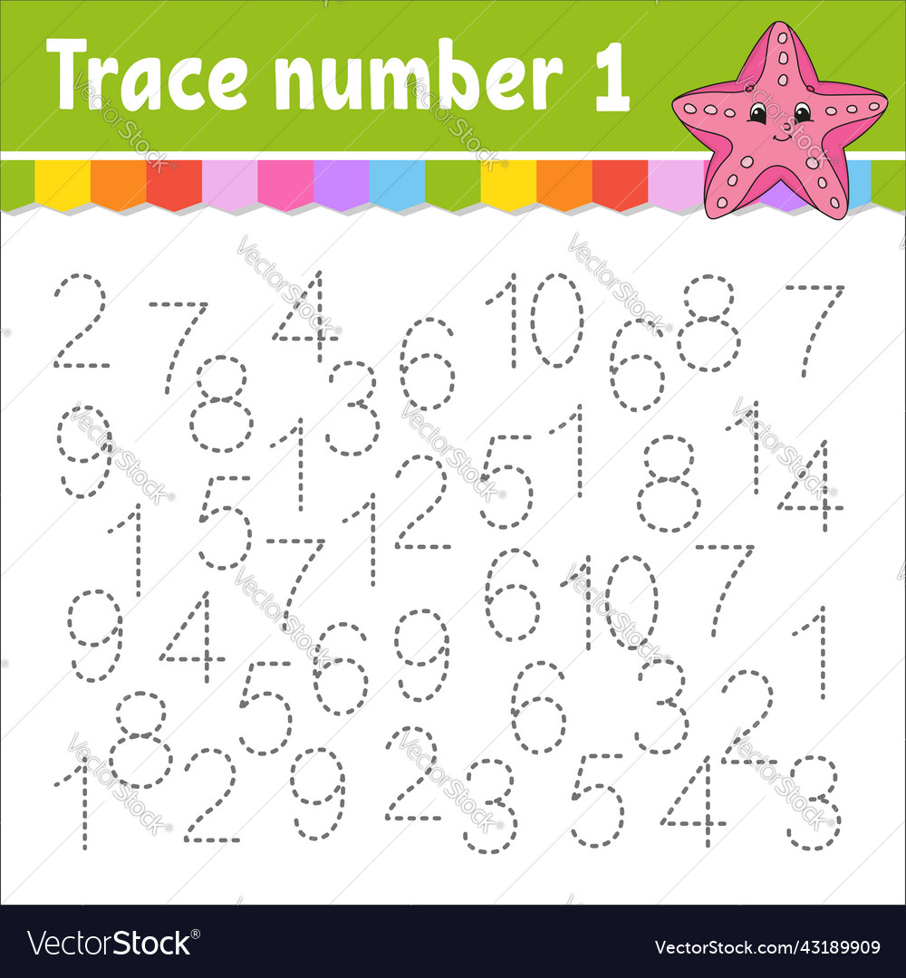 Trace number handwriting practice learning vector image Trace number handwriting practice learning