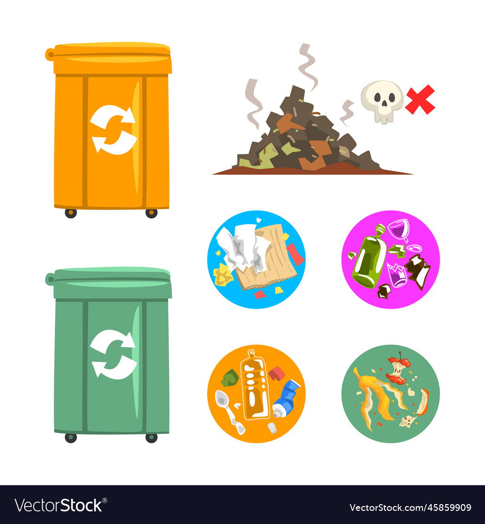Waste processing with recycle dustbin and dump vector image Waste processing with recycle dustbin and dump