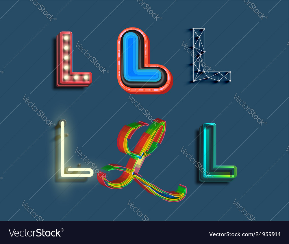 A character set 6 different styled font vector image A character set 6 different styled font