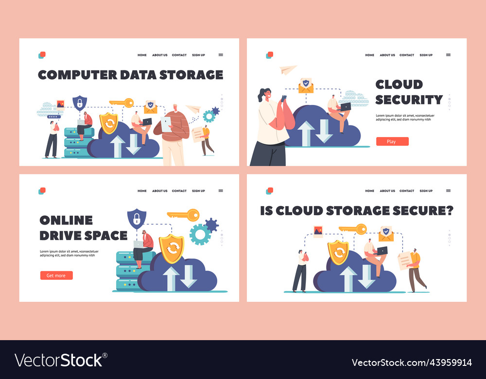 Computer data storage landing page template set vector image Computer data storage landing page template set