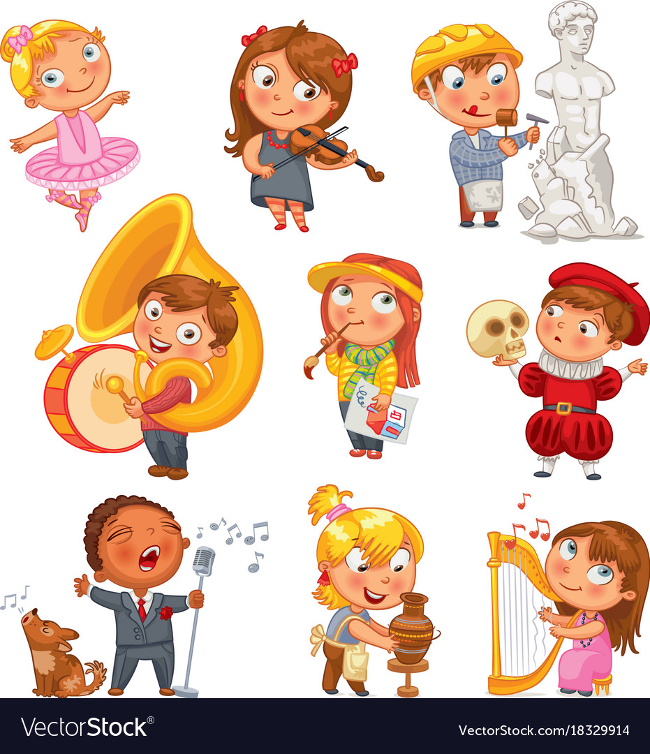 Hobbies funny cartoon character Royalty Free Vector Image