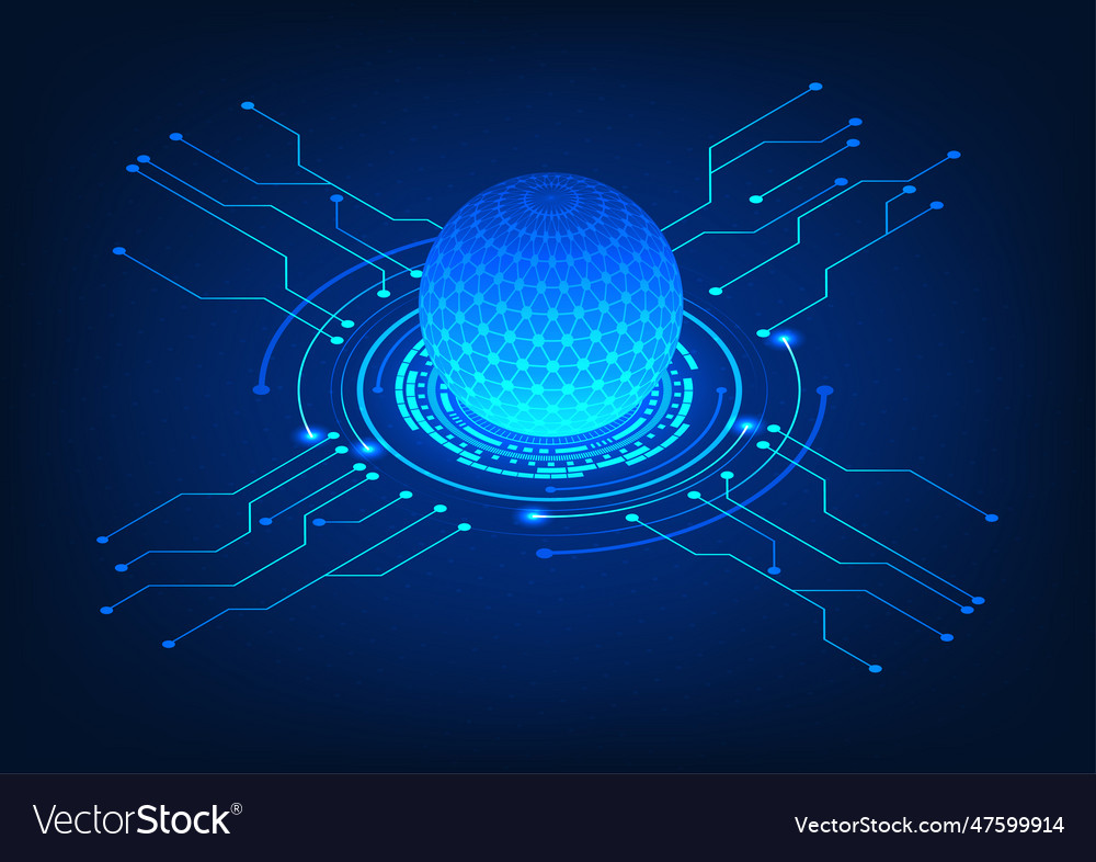 Isometric data processor with technology circle vector image Isometric data processor with technology circle