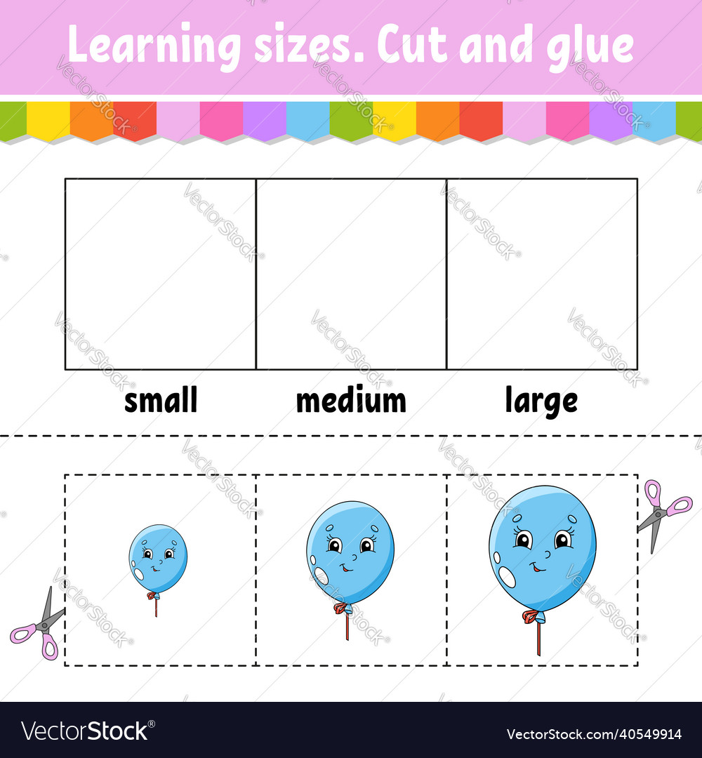 Learning sizes cut and glue easy level color vector image Learning sizes cut and glue easy level color