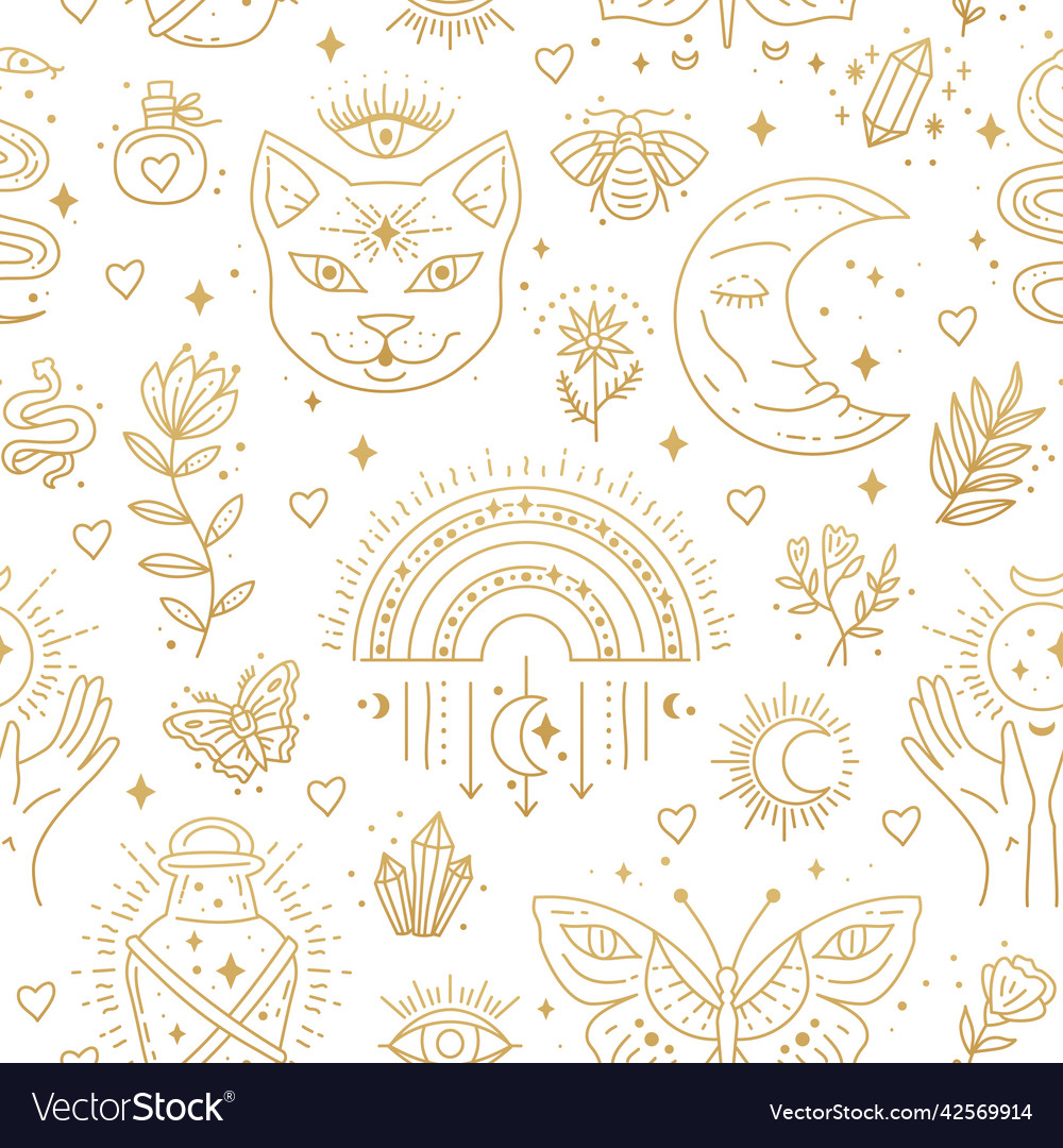 Magic boho symbols seamless pattern backdrop vector image Magic boho symbols seamless pattern backdrop