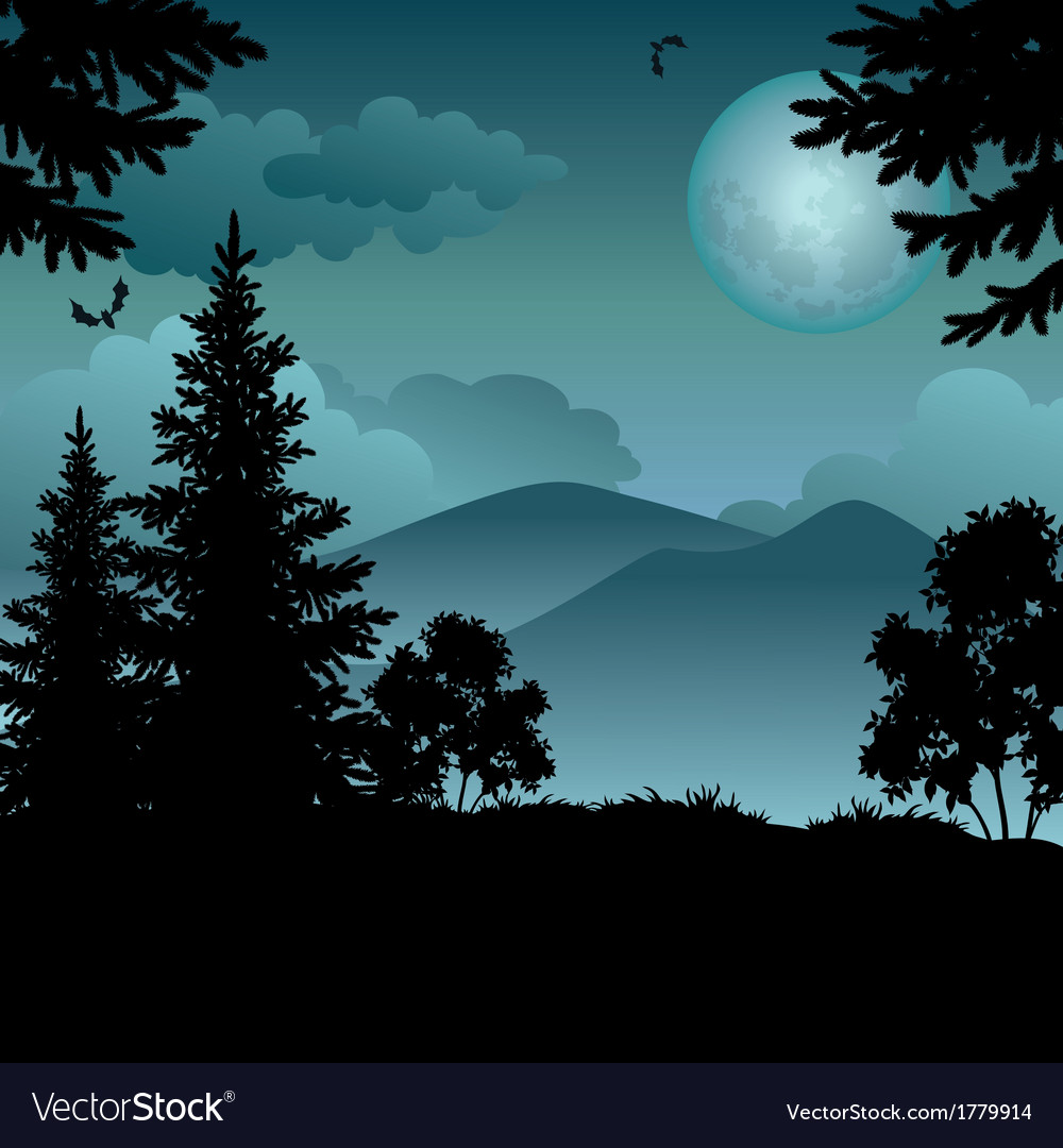 Night Landscape with Trees and Moon