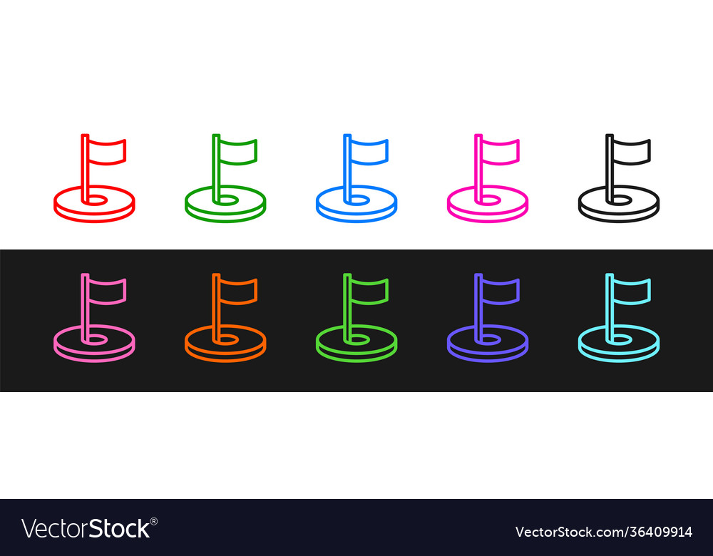 Set line golf hole with flag icon isolated