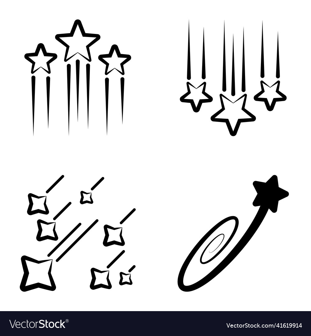 Starfall flat icon set isolated on white