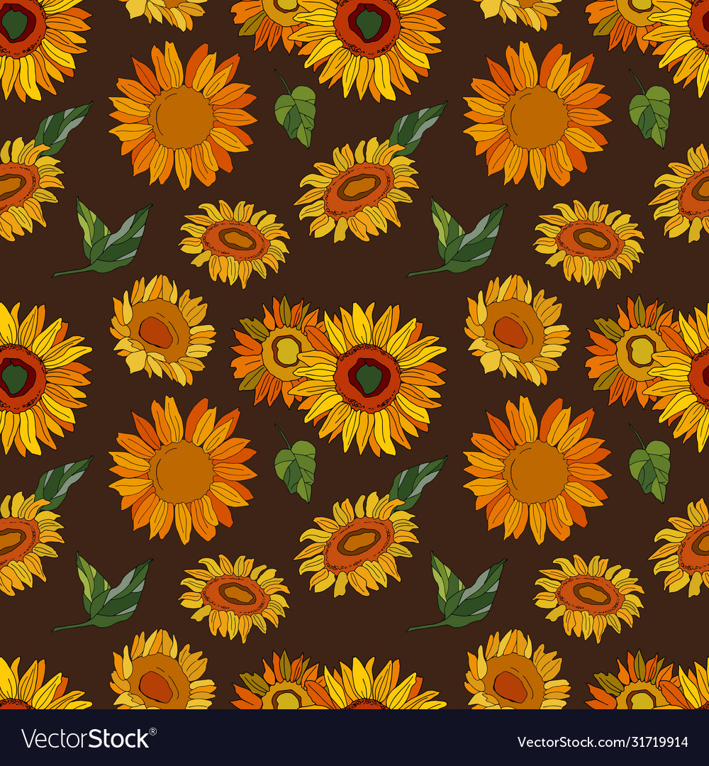 Sunflowers with leaves Royalty Free Vector Image