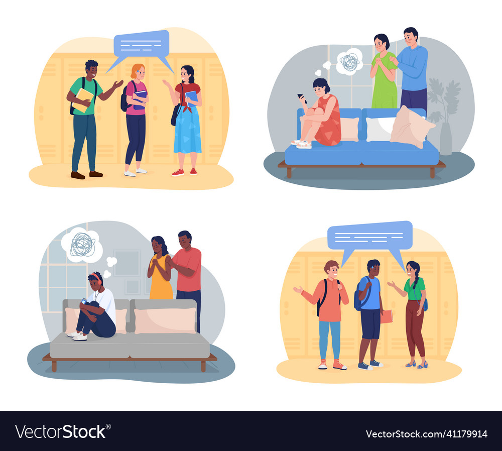 Jugendliche mit sozialer Angst 2d isoliert Set vector image Jugendliche mit sozialer Angst 2d isoliert Set