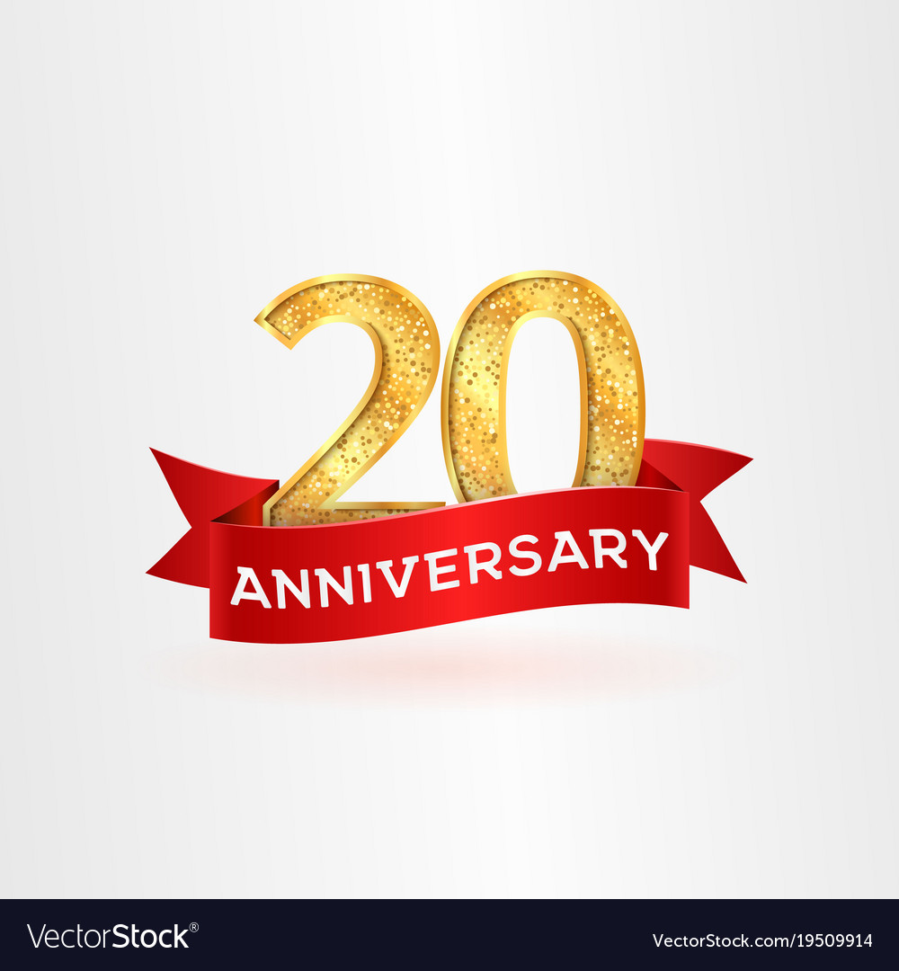 Twentieth anniversary of birth with red ribbon Vector Image