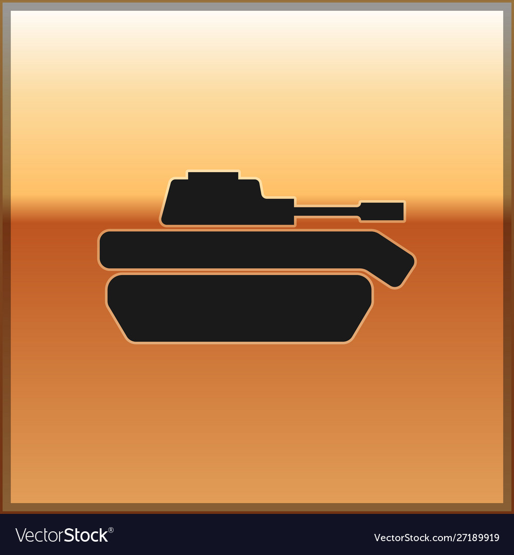 Black military tank icon isolated on gold