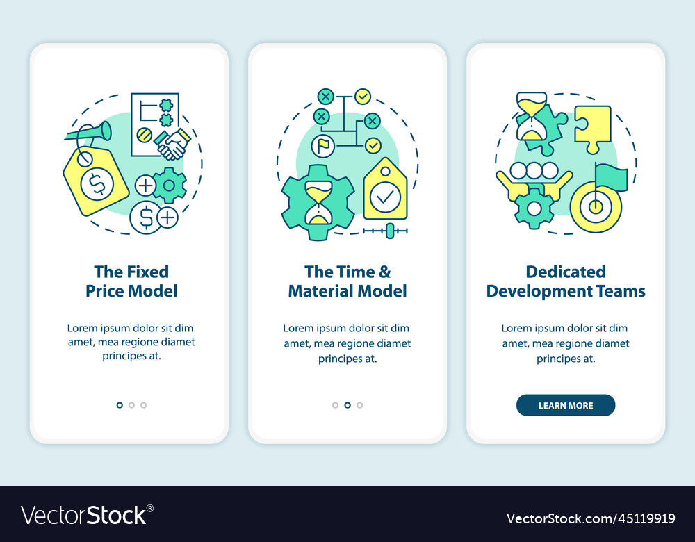 Common outsourcing models onboarding mobile app vector image Common outsourcing models onboarding mobile app