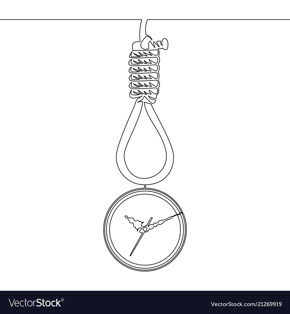 Continuous line deadline concept noose and clock