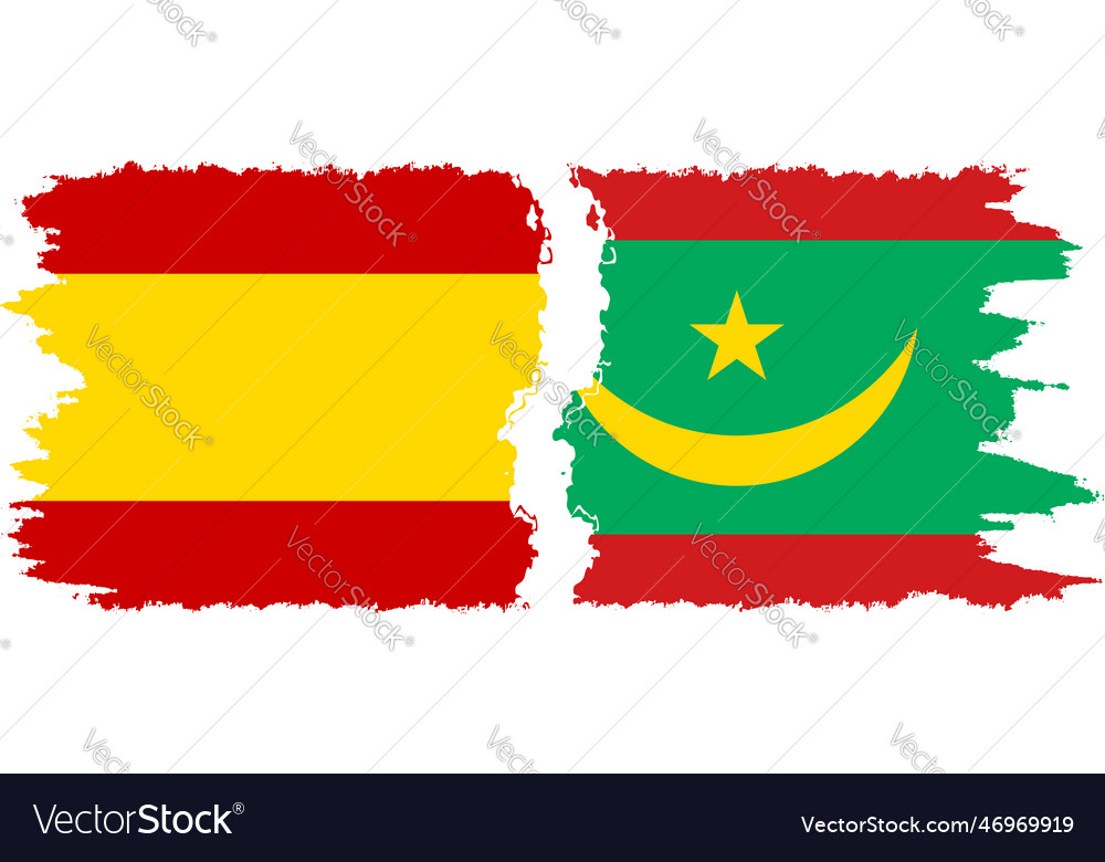 Mauritania and spain grunge flags connection