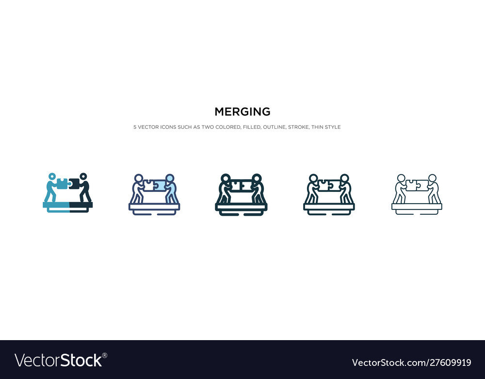Merging icon in different style two colored vector image Merging icon in different style two colored