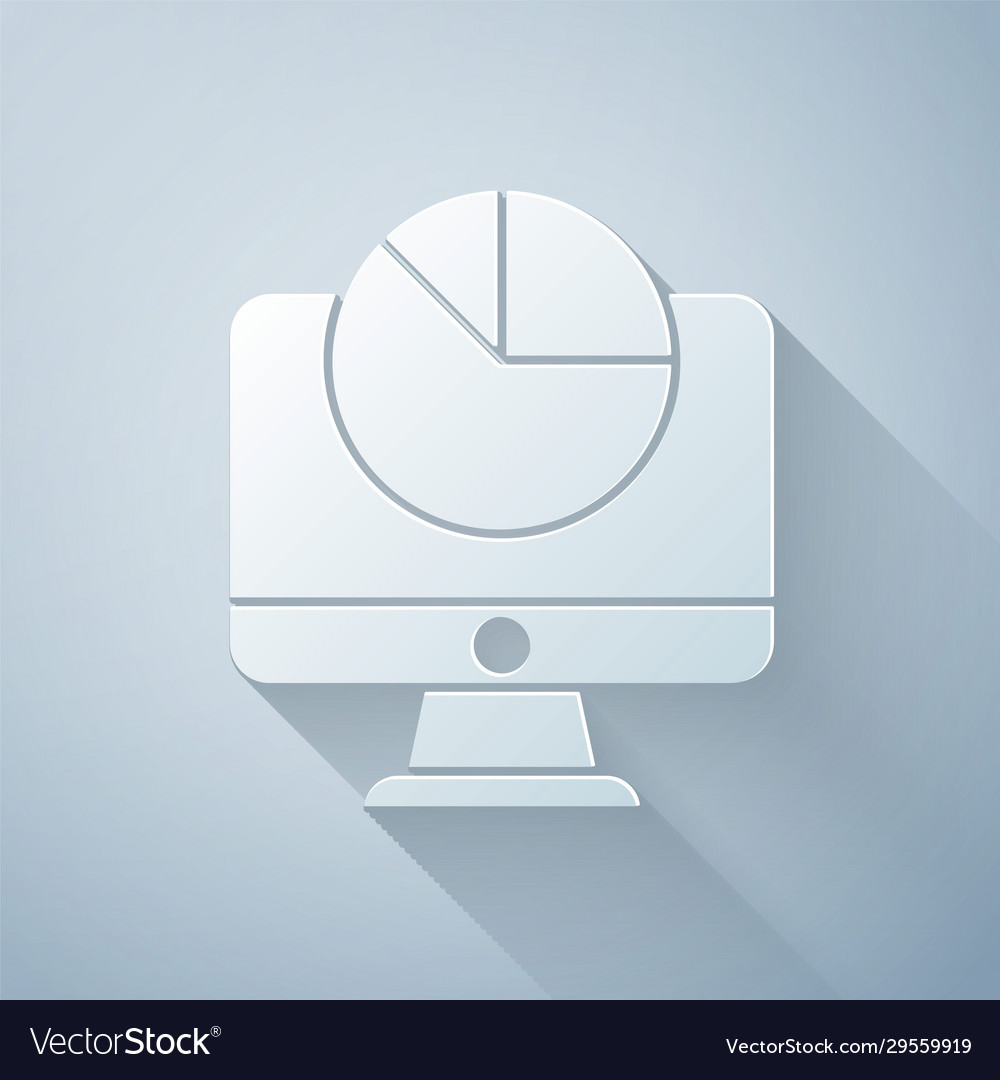 Paper cut computer monitor with graph chart icon vector image Paper cut computer monitor with graph chart icon
