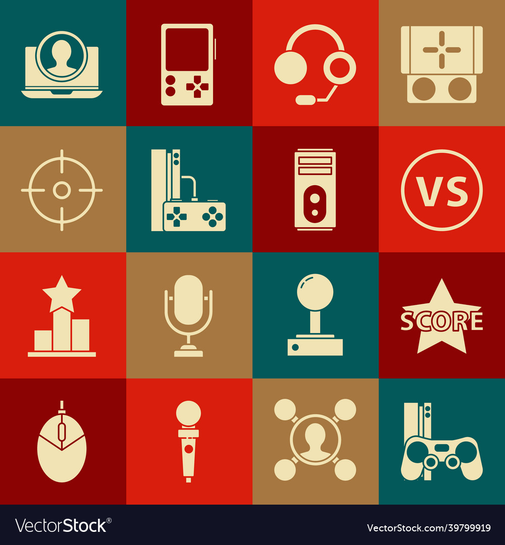 Set game console with joystick star vs versus vector image Set game console with joystick star vs versus