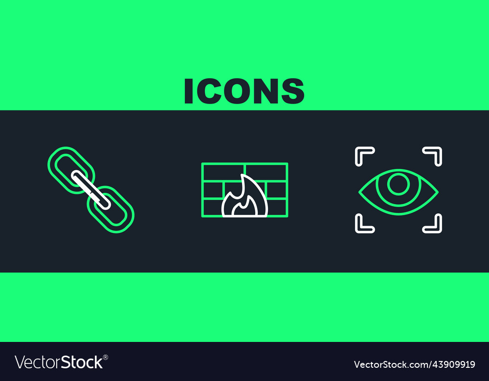 Set line eye scan chain link and firewall vector image Set line eye scan chain link and firewall