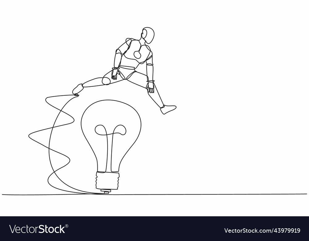 Single continuous line drawing robot jumping over vector image Single continuous line drawing robot jumping over